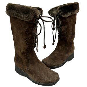 Sonoma - Suede - Brown Lace Up Faux Fur Winter Boots - Size 7.5